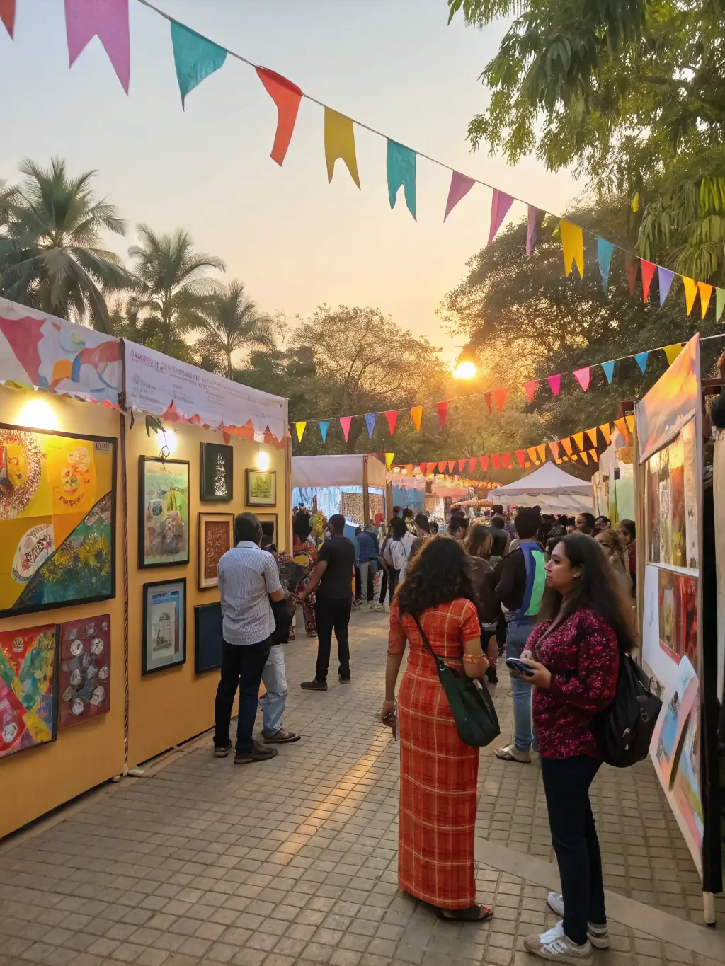 A colorful image of a community arts festival, with various art installations, food stalls, and performance stages, highlighting the diversity and vibrancy of the local arts scene.